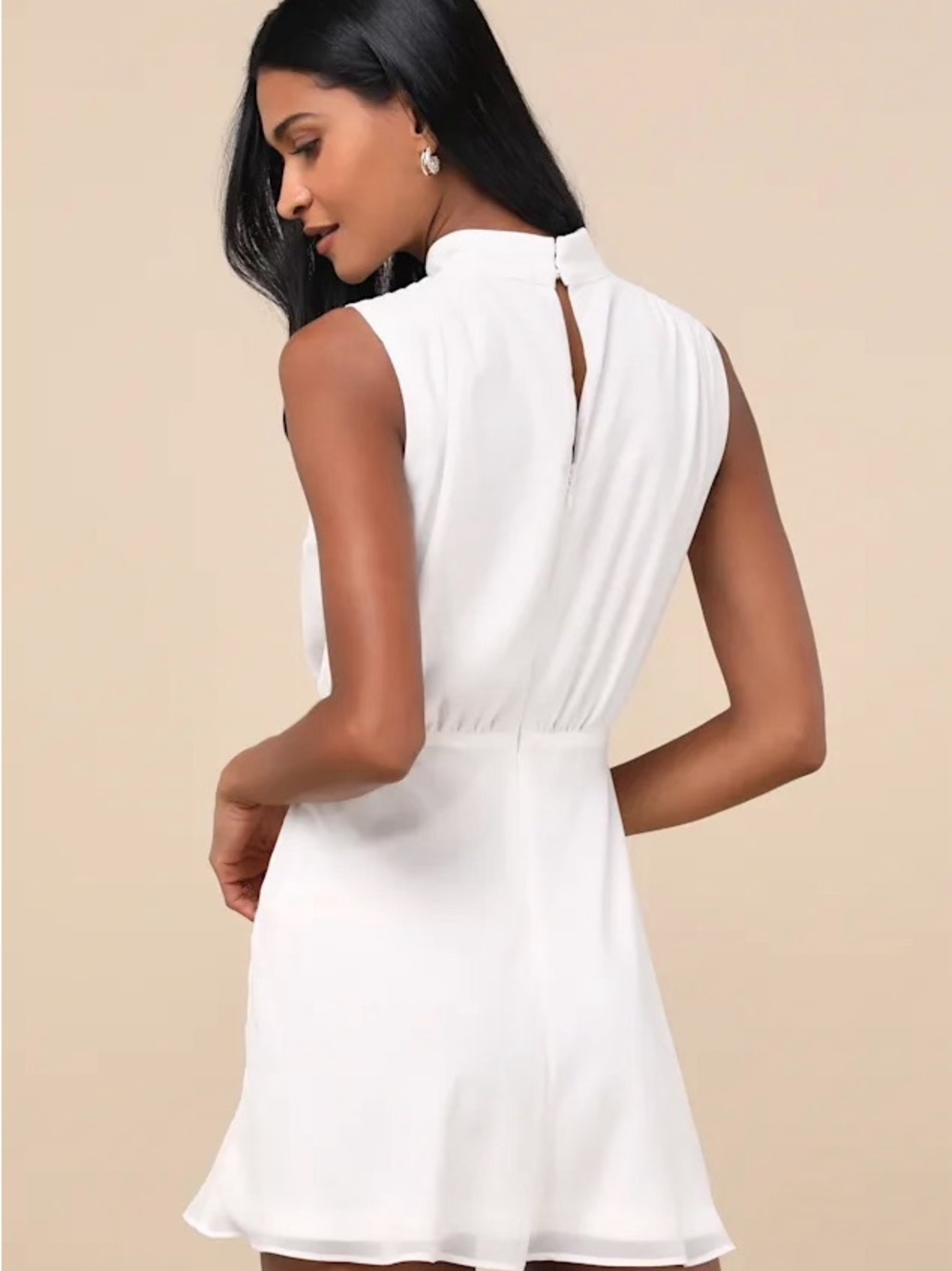 Lulu's White Sleeveless Mock-Neck Mini Dress